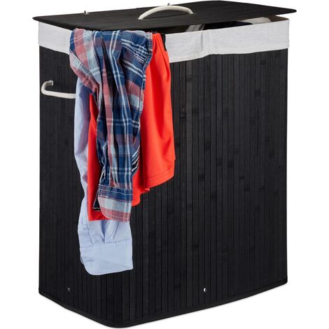 Cesta de ropa de bambu con 2 compartimentos