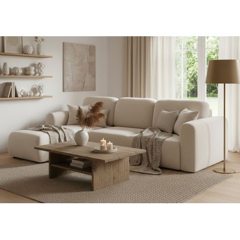Ecksofa mit Schlaffunktion BRUSK Sofa in Stoff Paros Altweiß Ottomane Links (1/5)