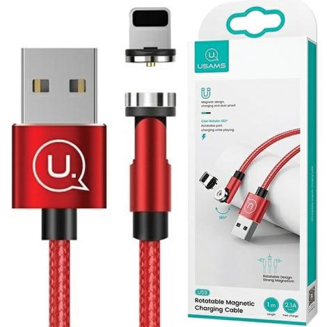 Usams Magnetkabel U59 Lightning 2.1A Schnellladekabel 1m geflochten rot/rot SJ472USB02 (US-SJ472) verstellbarer Winkel (1/3)