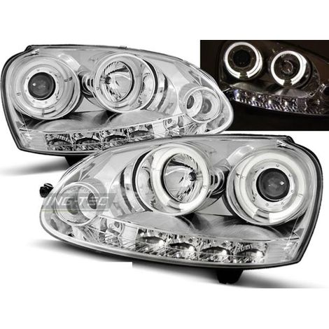 Paire de feux phares VW Golf 5 03-09 angel eyes chrome-27361941 (1/2)