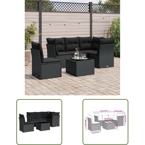 The Living Store Salon de jardin 6 pcs avec coussins noir résine tressée - Ensemble Salon De Jardin - Mobilier De Jardin - Résine Tressée - Rotin Synthétique - Meuble D'extérieur (1/3)