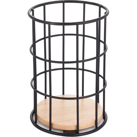 MAURY'S WOODY PORTA UTENSILI NERO CON BASE IN LEGNO DA 11 CM
