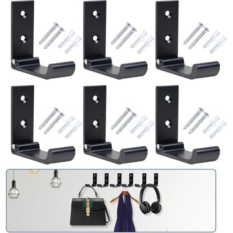 CSPARKV Lot de 6 Crochets Muraux Pliables en alliage d'aluminium, Crochet pour Manteaux Invisibles, Patères Pliables à 90 ° avec vis, pour Cuisine, Salle de Bain et Chambre (Noir) (1/5)