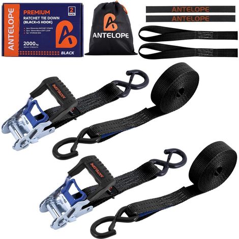 Sangles d'arrimage avec cliquet 2 pièces crochet en S 6m Noir 35mm largeur DIN EN 12195-2