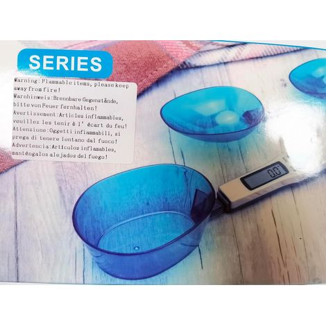 Balance de cuisine numérique avec 3 cuillères doseuses pour peser les liquides secs, le lait, le thé, la farine, les épices et les médicaments. Précision : 500 g (0,1 g). Écran LCD portable. Échelle a (1/5)
