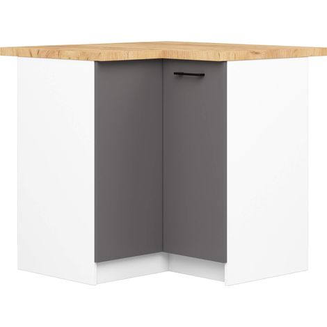 Akord – Armoire de cuisine basse d'angle OLIWIA – Blanc 90 cm – 2 portes gris graphite – 2 étagères – Panneau stratifié – Hauteur 85 cm – Profondeur 46 cm