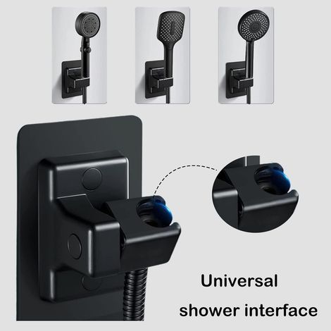 Soporte autoadhesivo para cabezal de ducha, soporte para ducha de mano, soporte de ducha ajustable 360°, soporte de ducha de pared, soporte de ducha sin taladrar, para baño de hotel (Negro) (1/5)