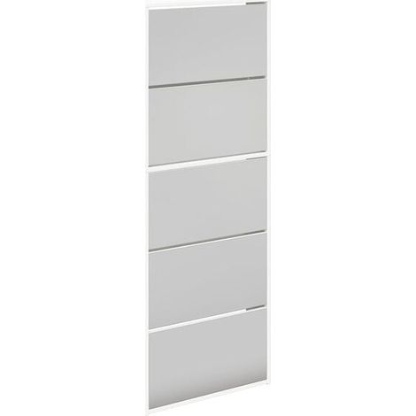 Meuble à chaussures à cinq niveaux avec miroir, dimensions : 63 x 17 x 169,5 cm, blanc. (1/5)