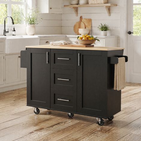 Isla de cocina extensible 135x46-74x90,8 cm de MDF negro con almacenaje FloraGrace (1/5)