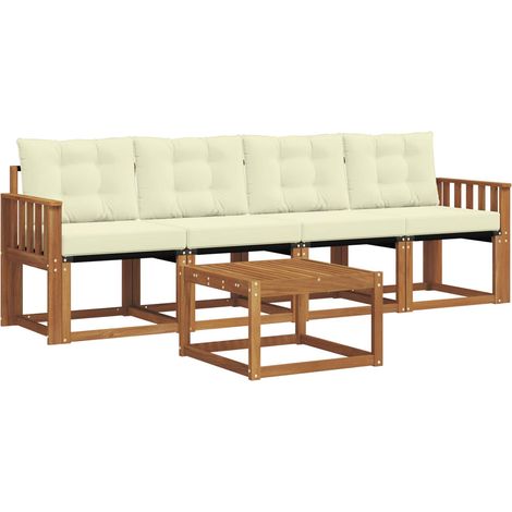 Set di divani da esterno con cuscino 5 pz Salotto da Giardino Naturale e Crema (1/5)