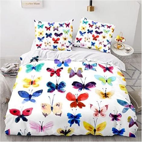 Parure de lit Housse de Couette en Microfibre Taies 3D Imprimé Sets Housse de Couette Papillon Multicolore,200x200cm - MTG (1/4)