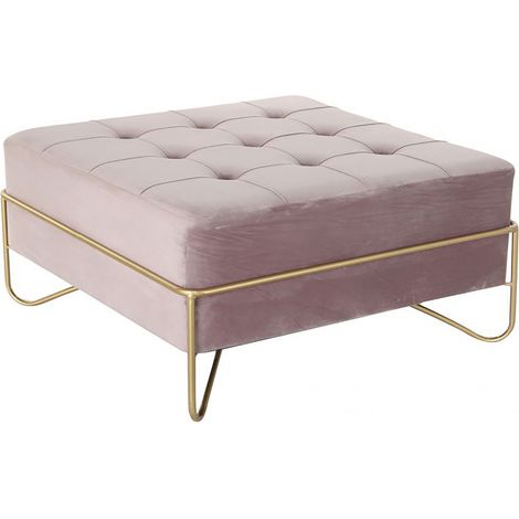 Banquette en métal et velours coloris rose et pieds doré - Longueur 80 x Profondeur 80 x Hauteur 42 cm -PEGANE- (1/4)