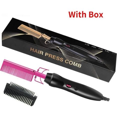 Peigne chauffant 2 en 1 pour lisser les cheveux brosse chauffante fer plat UK Pink with box UK (1/4)