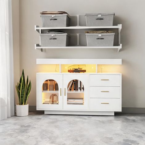 Buffet blanc brillant 120 x 40 x 80 cm avec éclairage LED 16 (1/5)