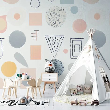 Papier peint geometrique formes pastel abstraites 2 - 150 x 250 cm (1/2)