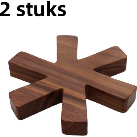 Lot de 2 dessous de plat en bois massif motif flocon de neige pour protéger la table de la chaleur couleur marron (1/5)
