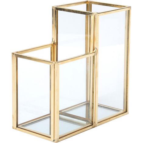 Boîte de rangement en verre pour jardin, colonne polygonale en laiton doré pour fleurs