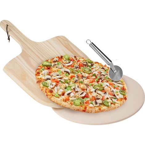 Pietra refrattaria per pizza con paletta e coltello, 3 pezzi. (1/5)