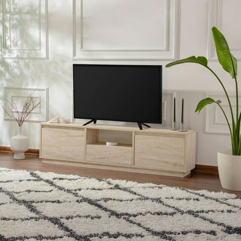 Pier Import – Meuble TV effet travertin avec rangement – Structure en MDF mélaminé – Dimensions 160x30x42 cm – Résistant aux rayures (1/5)