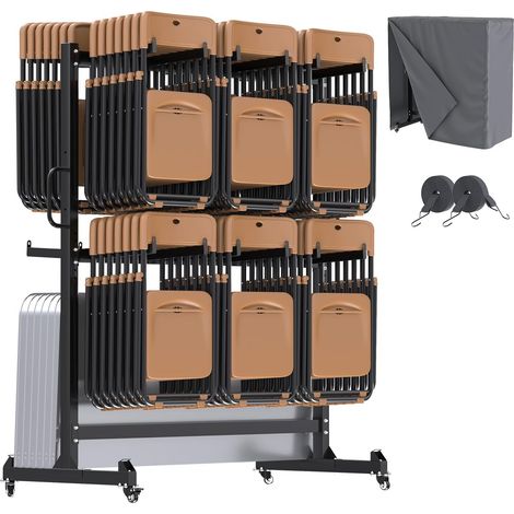 YODOLLA Heavy Duty Folding Chair Rack & Table Storage Cart, 2-Tier 490kg Capacity