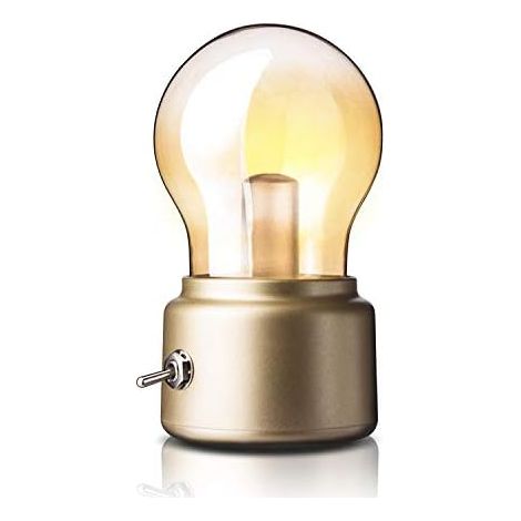 Singeru Mini LED Table Lamp Vintage USB Bedside Light Bulb Rechargeable Battery Retro Design Decorative Battery Operated Lamp with Gold Charging Cable (1/5)