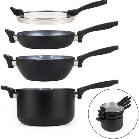 Juego de 4 sartenes apilables de mármol metálico Russell Hobbs RH01840EU7 (1/3)