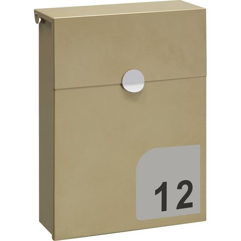 ARREGUI Tondo M E6735-SIL Briefkasten aus Verzinktem Stahl, Größe M (DIN A4 Post), mit ihrer Hausnummer Personalisierbarer Wandbriefkasten, mit Verborgenem Schloss und Schutzklappe, Gold mit Silber