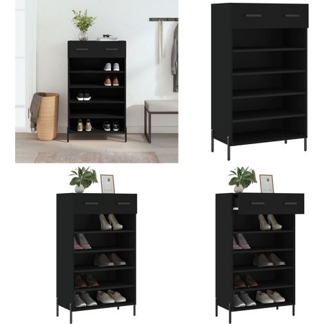 Armoire à chaussures noir 60x35x105 cm bois d'ingénierie - Armoire À Chaussures - Meuble Rangement - Rangement Chaussures - Mobilier Entrée - Organisation Maison - Home & Living (1/5)