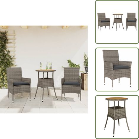 Cuscini da giardino - vidaXL Set Pranzo da Giardino 3pz con Cuscini Polyrattan Acacia Grigio - Rattan PE