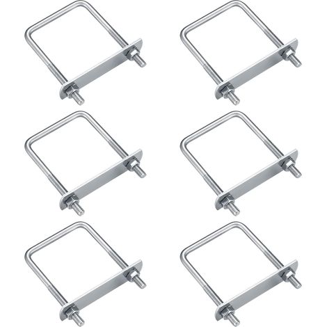 6 piezas U-pernos, U-pernos M6, U-pernos de acero inoxidable con tuerca, placas y arandelas, pernos de sujeción para fijación de tuberías, ángulo recto de 80 x 50 mm