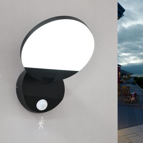 Lámpara de pared exterior conectada con sensor de movimiento - Redonda moderna de 18 W - Negro mate - LED blanco frío de 6000 K - Apta para puerta, patio y garaje (1/5)
