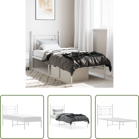 Metallbettgestell - Metallbett ohne Matratze mit Kopfteil Weiß 75x190 cm (1/5)