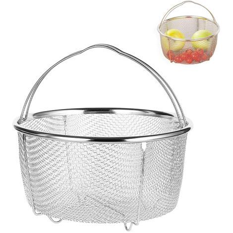 Cesta vaporera, cesta vaporera de acero inoxidable para verduras, cesta vaporera con asa para cocinar verduras, colador de malla de acero inoxidable (18 cm) (1/5)