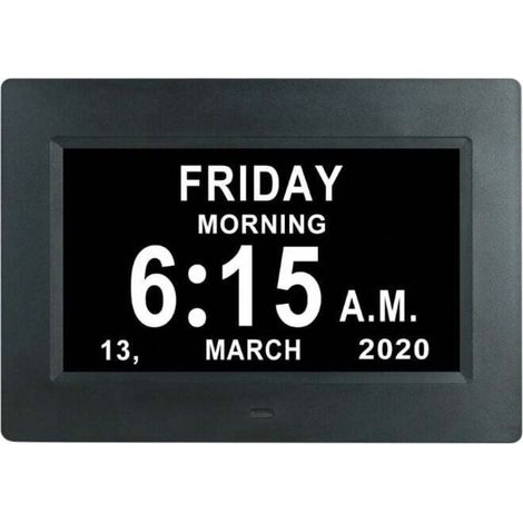 Orologio digitale LCD da pollici con calendario, visualizzazione di data, giorno e ora, orologio non abbreviato, oscuramento automatico, 8 lingue, display HD, promemoria per persone con Alzheimer, anz (1/3)