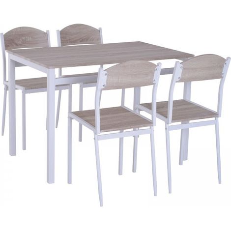 Table à manger + 4 chaises en acier France beige (1/5)