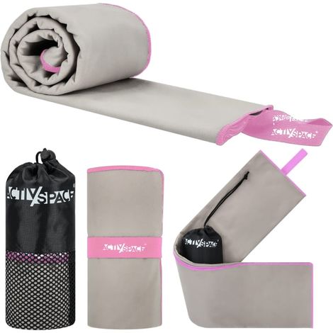 Schnelltrocknendes Mikrofaserhandtuch 130x75cm klein - grau+rosa