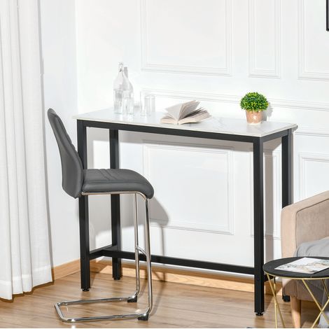 Table bar en contreplaqué et acier 120 x 40 x 100 cm blanc, plateau effet marbre, 30 kg (1/5)