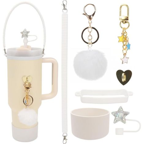Ensemble D'accessoires 7 Pièces Pour Bouteille Stanley Cup : Dragonne, Housse En Silicone, Bouchon Anti-Fuite En Silicone, Pompons. Compatible Avec Les Bouteilles Stanley Cup De 800 À 1100 ml. (1/5)