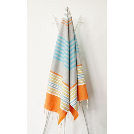 Fouta 100x200 Orange, Blanc, Gris, Jaune - 100% coton - franges