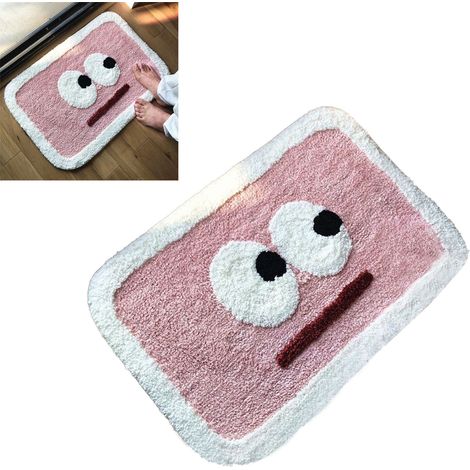 Tapis d'intérieur absorbant l'eau, idéal pour la maison, la salle de bain et les toilettes. Joli motif yeux roses, 40 x 60 cm / 15,7 x 23,6 pouces. (1/5)