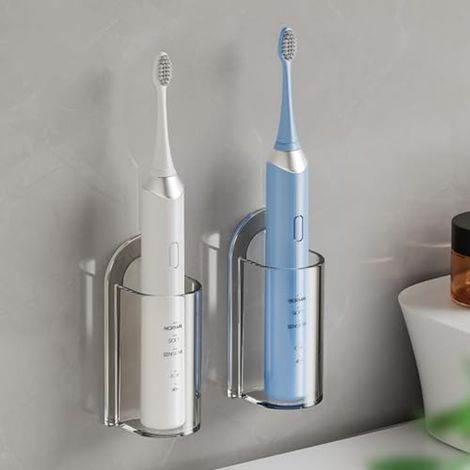 Support pour brosse à dents électrique - Support pour tête de brosse à dents - Lot de 2 - Fixation murale - Transparent - Gain de place (1/4)