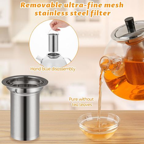 Teiera con infusore, 1,5 litri, teiera riscaldante in vetro trasparente con filtro in acciaio inossidabile rimovibile, adatta per tè aromatizzati, tè verde, tè nero, tè alla frutta (teiera) (1/4)