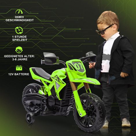 Moto électrique enfant 6V avec stabilisateurs, klaxon et bruit de démarrage – Verte, pour 3-8 ans (1/4)