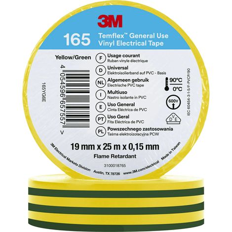 3M Temflex™ 165 165YG6E Isolierband Temflex™ 165 Gelb (L x B) 25 m x 19 mm 1 St.