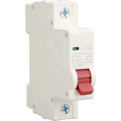 Disjoncteur monophasé CC, pouvoir de coupure de 6 kA, interrupteur de protection contre les surcharges, disjoncteur miniature de sécurité, 50 A 250 V