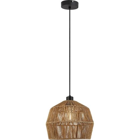 Lámpara de techo colgante "Krabi" E27 220/240V IP20 Ø29,5x100cm fabricada en metal y ratán color negro y beige (1/3)