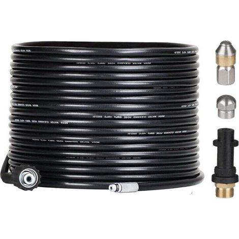 Schlauchreinigungsset für Hochdruckreiniger – 15 m – mit Düse und Schwenkdüse – Professionelles 180-bar-Abflussspiralen-Set – mit Adapter für Kärcher K2/K3/K4/K5/K6/K7 Zubehör – AA (1/4)