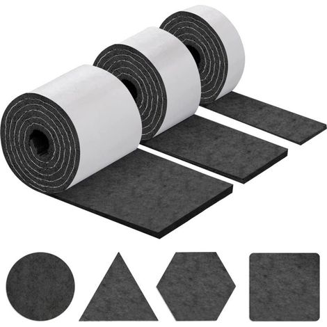 Self-adhesive furniture pads, chair pads - 3 rolls (100 10cm + 100 5cm + 100 2cm), 4mm thick chair pad - self-adhesive felt pad, free cutting to any size, black (1/5)