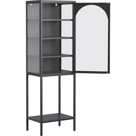 Armoire-vitrine en métal et verre avec porte – armoire-bibliothèque cube à 5 niveaux avec 3 étagères réglables. Pour cuisine, salle à manger, salon, salle de bain, bureau à domicile, fer, H160cm×B50cm (1/5)