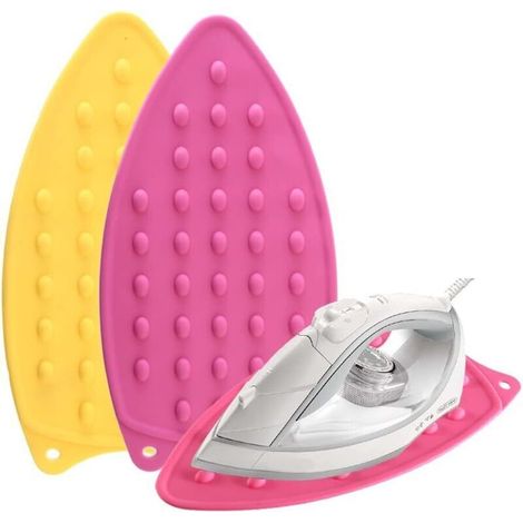 Hitzebeständige, dicke Silikon-Bügeleisenablagematte – 2-teiliges Set (rosa + gelb) mit Wandloch